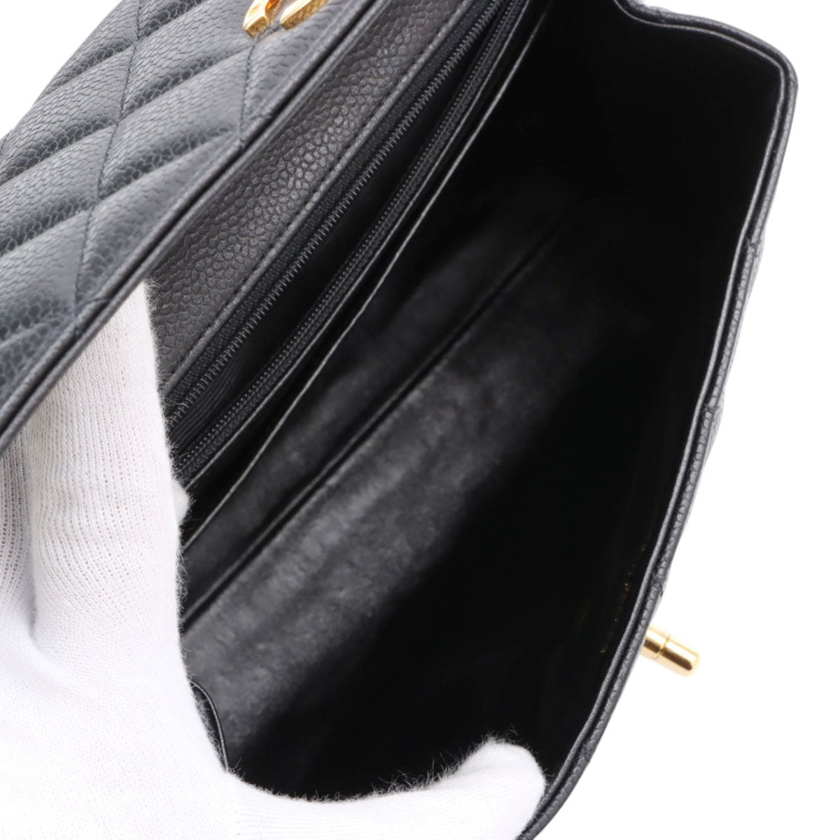 Circa 1997 Caviar Skin CC Turnlock Handbag, Black