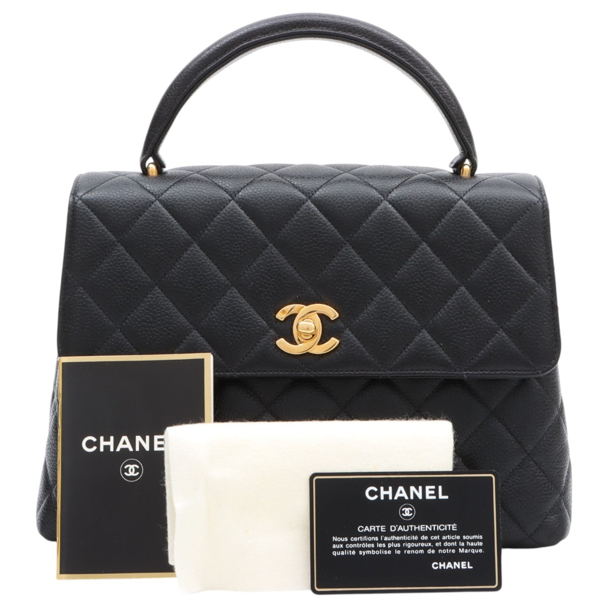 Circa 1997 Caviar Skin CC Turnlock Handbag, Black