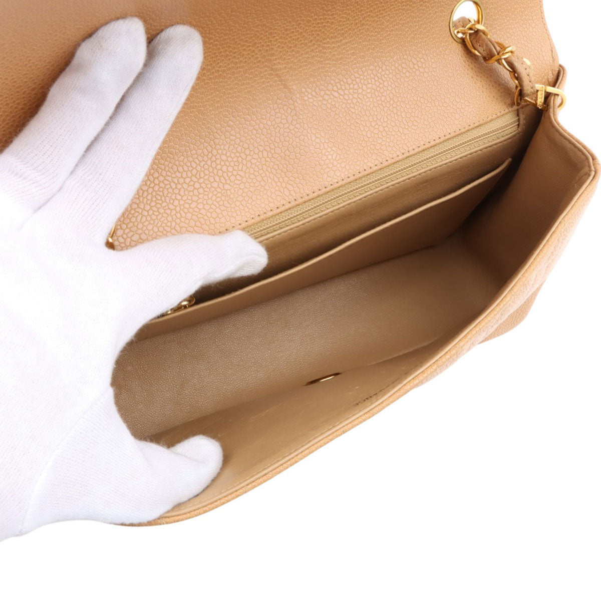 Circa 1992 Caviar Skin Diana Flap Chain Bag 25cm Beige