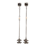 2003 Pearl Rhinestone CC Mark Swing Earrings Silver