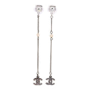 2003 Pearl Rhinestone CC Mark Swing Earrings Silver