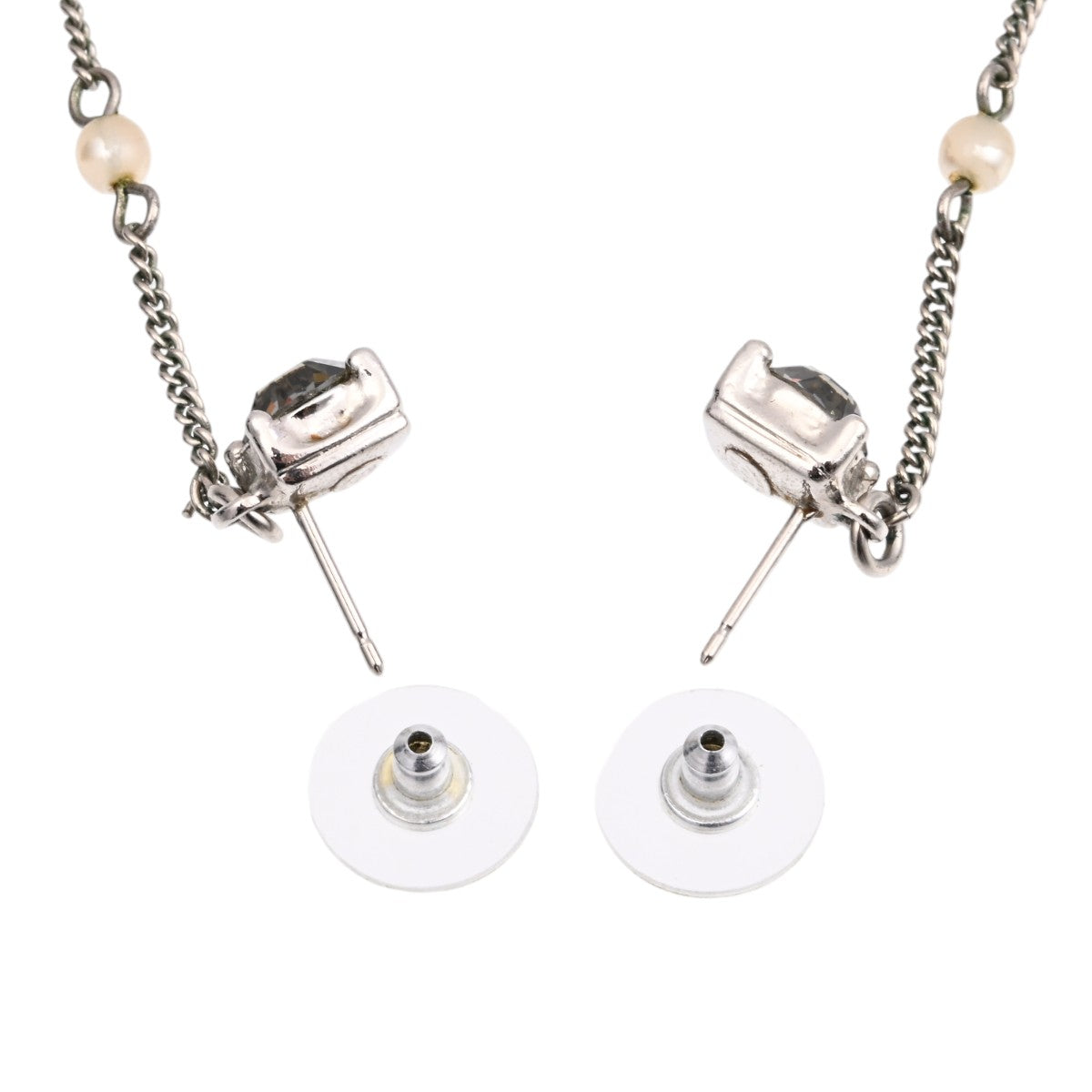 2003 Pearl Rhinestone CC Mark Swing Earrings Silver