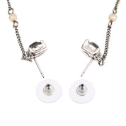 2003 Pearl Rhinestone CC Mark Swing Earrings Silver