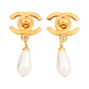 1996 CC Mark Pearl Swing Earrings Gold