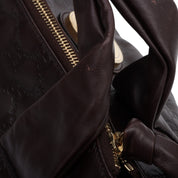 Gucci Shima Pattern Logo Plate Handbag Dark Brown
