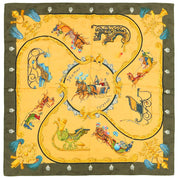 Carre 90 Plumes et Grelots Scarf Green/Yellow/Multi-color