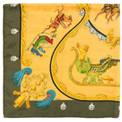 Carre 90 Plumes et Grelots Scarf Green/Yellow/Multi-color