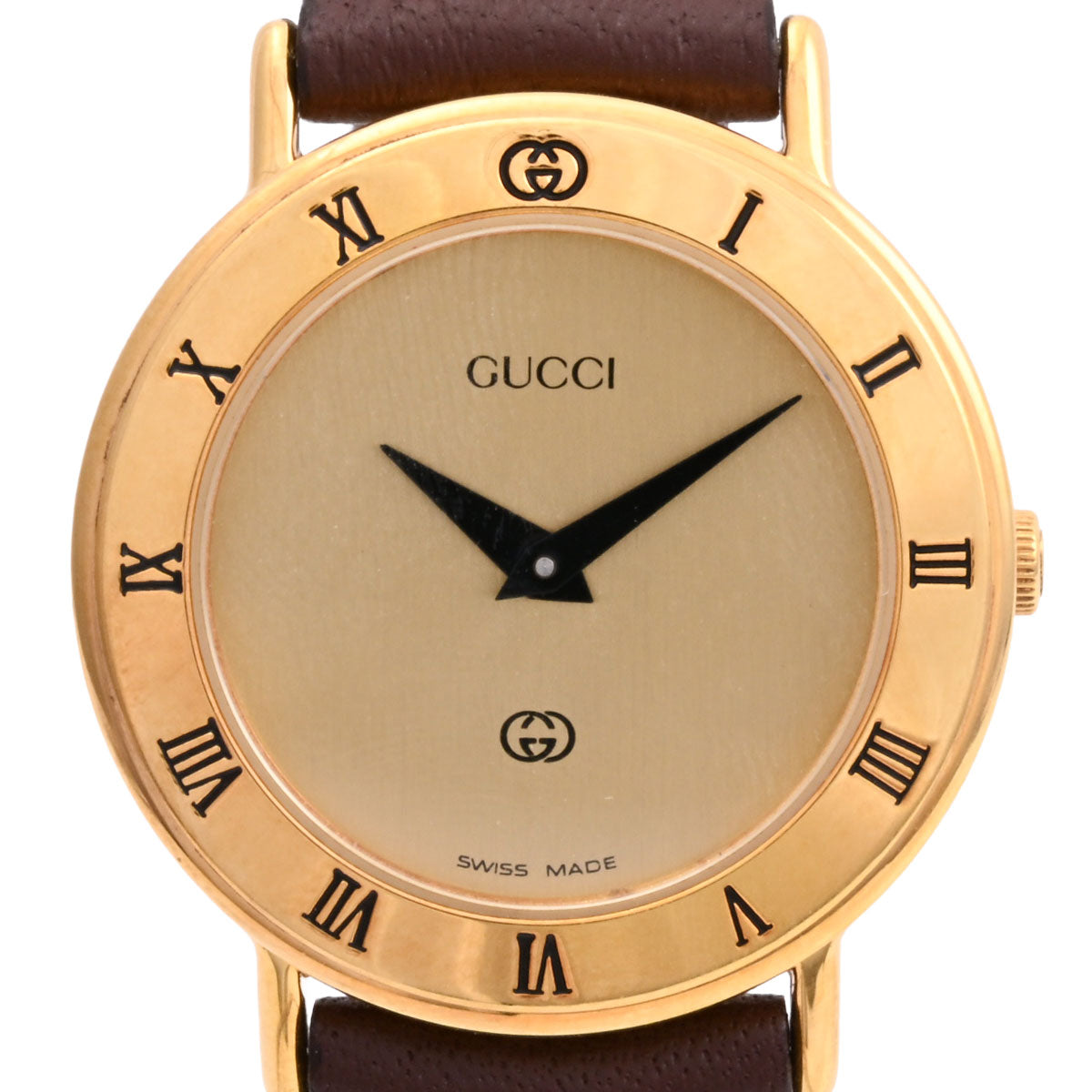 Round Logo Face Watch 3000L Quartz Champagne Gold