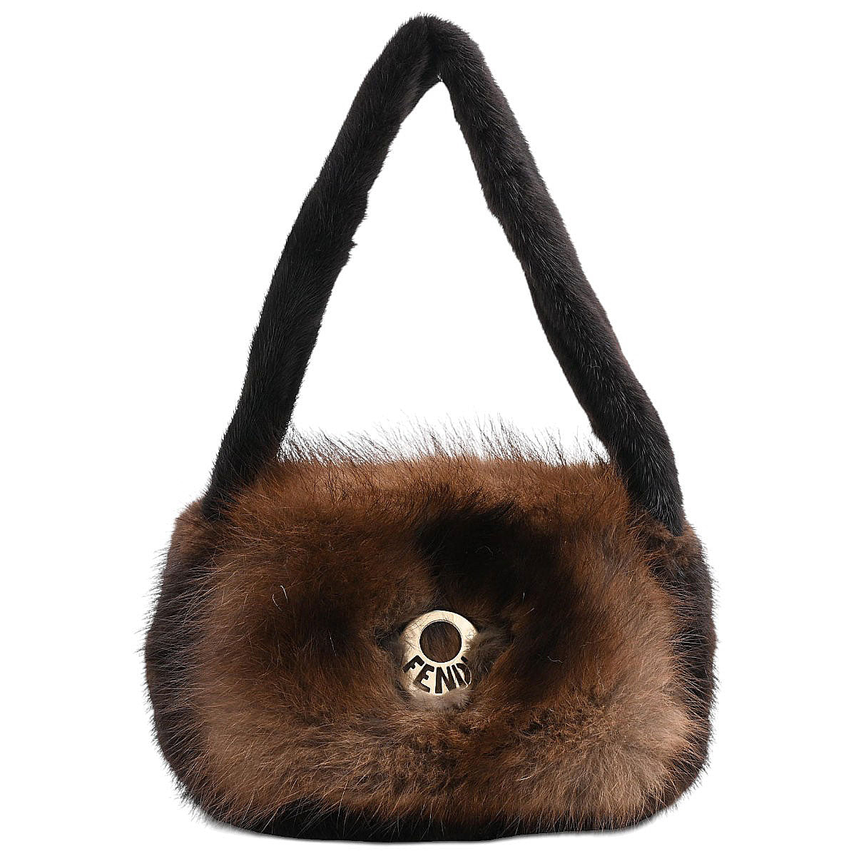 Fur Logo Plate Handbag Brown