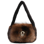 Fur Logo Plate Handbag Brown