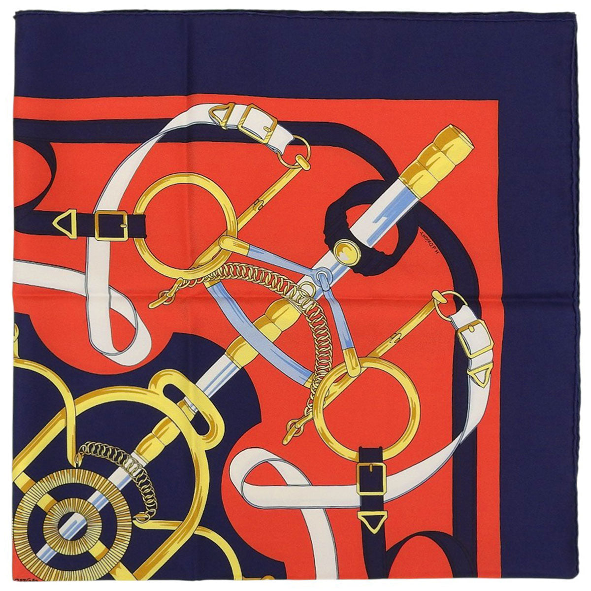 爱马仕90厘米真丝方巾 Eperon d'Or，海军蓝/红色