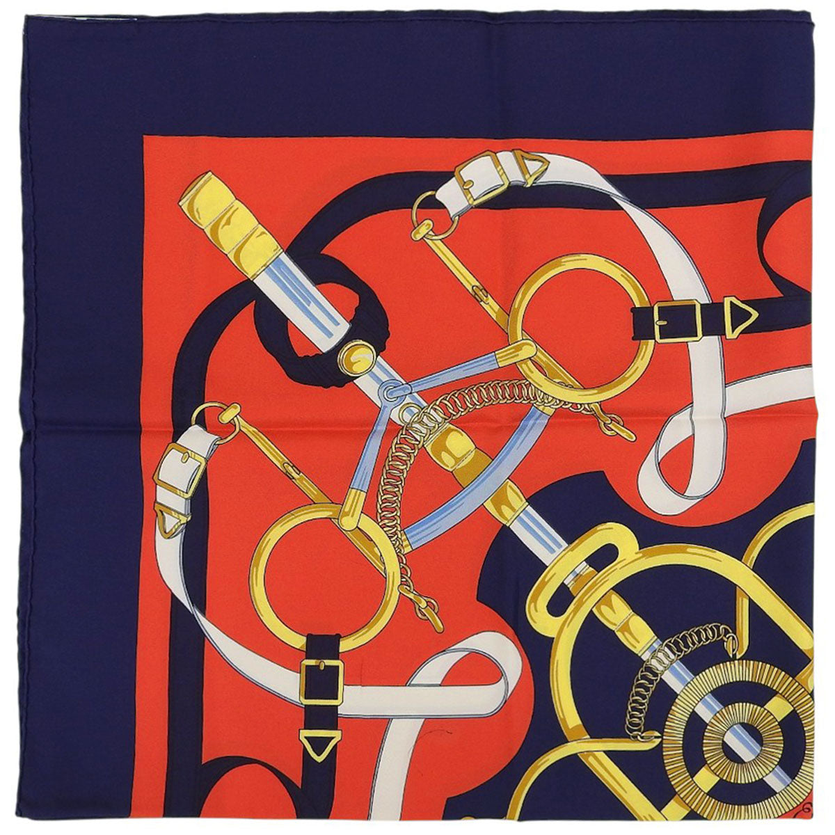 爱马仕90厘米真丝方巾 Eperon d'Or，海军蓝/红色