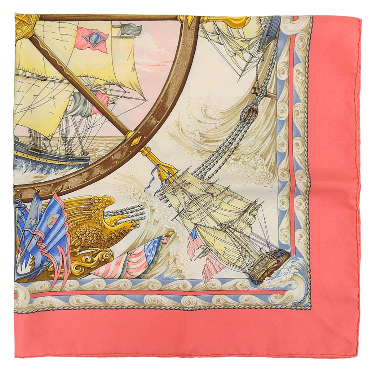 Carre 90 VIVE LE VENT Scarf Pink/White
