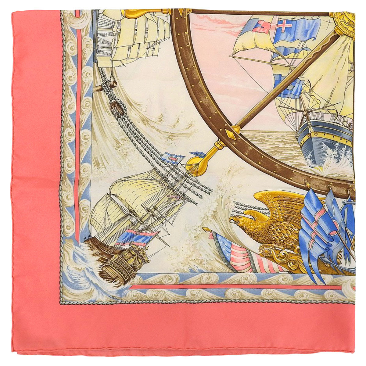 Carre 90 VIVE LE VENT Scarf Pink/White