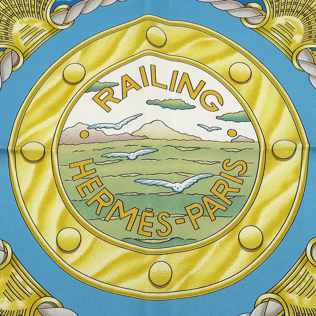 卡雷90 RAILING丝巾 浅蓝/黄