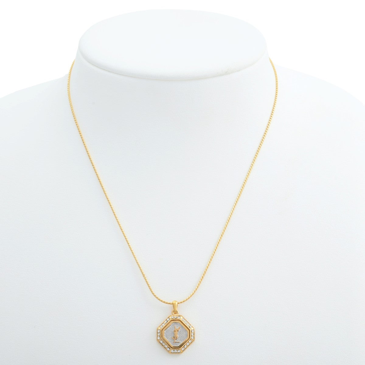 Rhinestone Octagon Logo Plate Necklace Gold/Silver