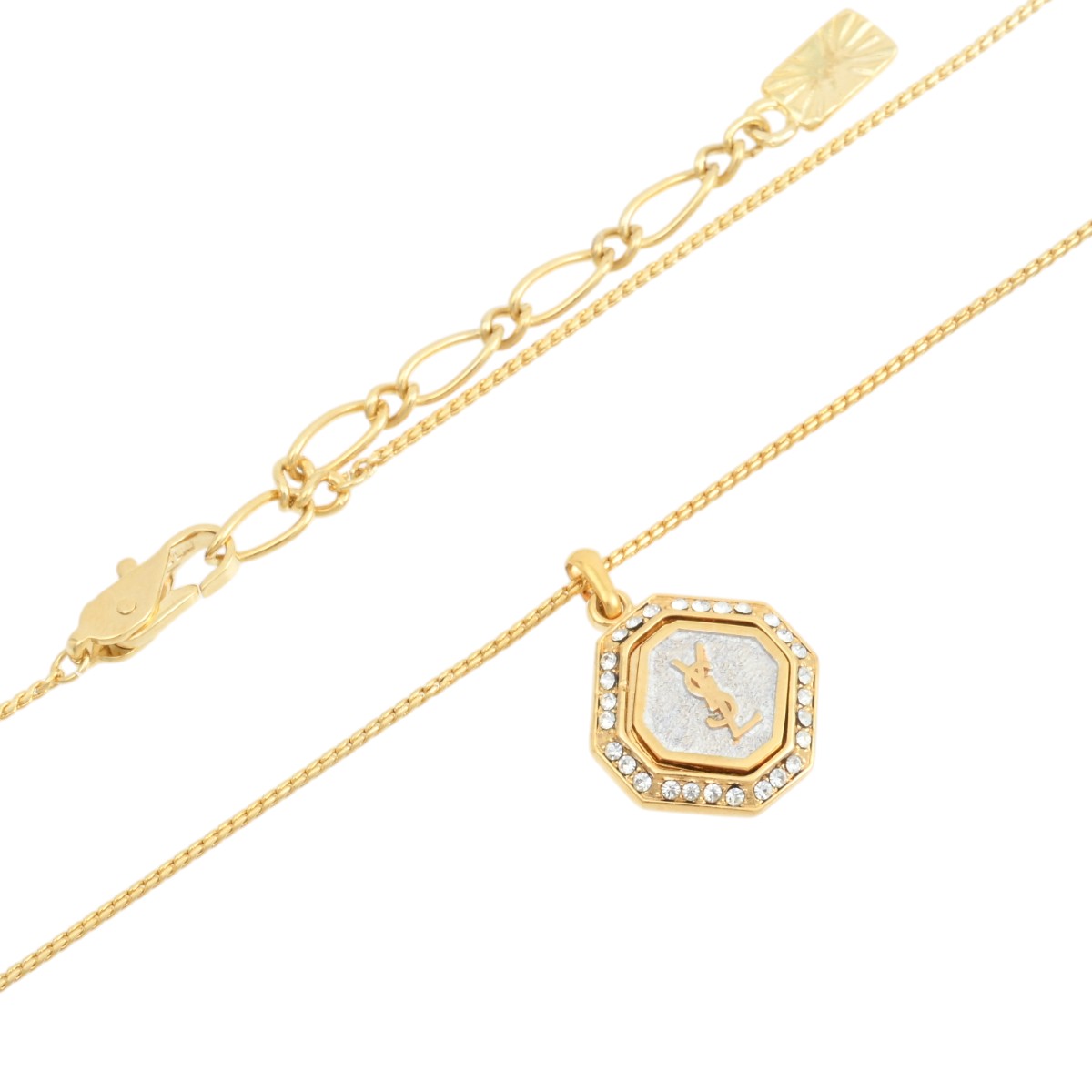 Rhinestone Octagon Logo Plate Necklace Gold/Silver