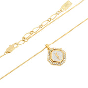 Rhinestone Octagon Logo Plate Necklace Gold/Silver