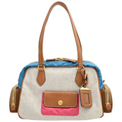 キャンバスナイロンコンビロゴプレートショルダーバッグ ベージュ/キャメル/マルチ