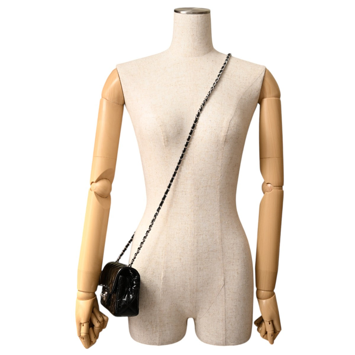 2013-era Patent Classic Flap Chain Mini Bag, Black
