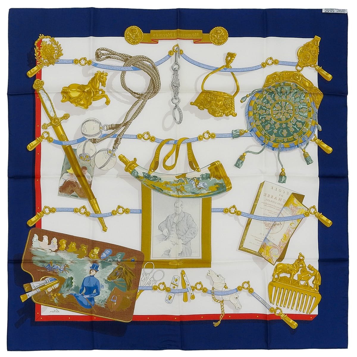 Hermes Memoire 90 Scarf in Navy/White