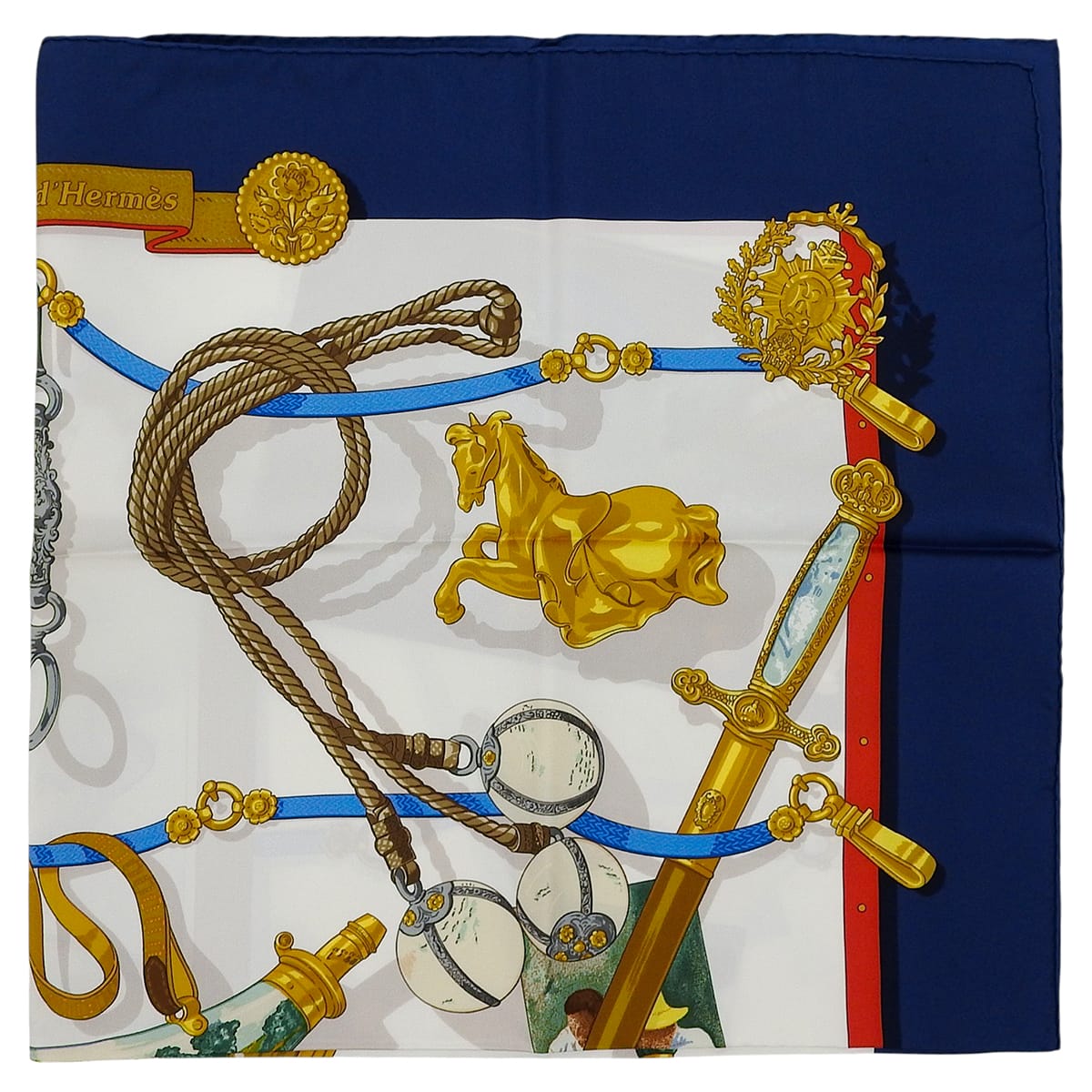 Hermes Memoire 90 Scarf in Navy/White