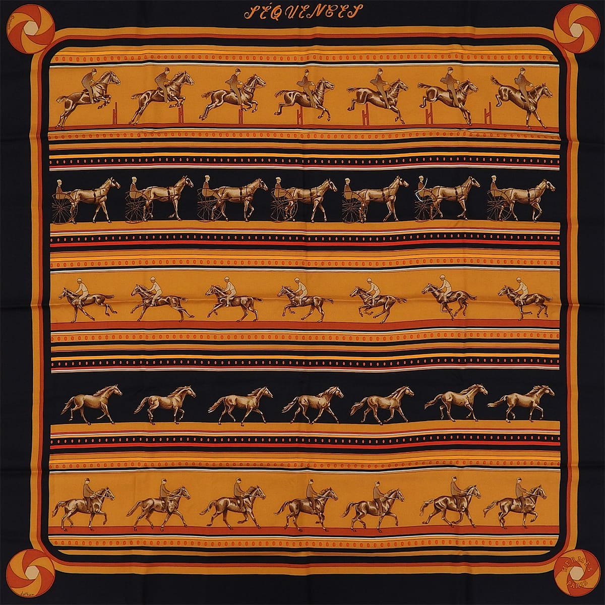 Carre 90 Sequences Scarf Orange/Black