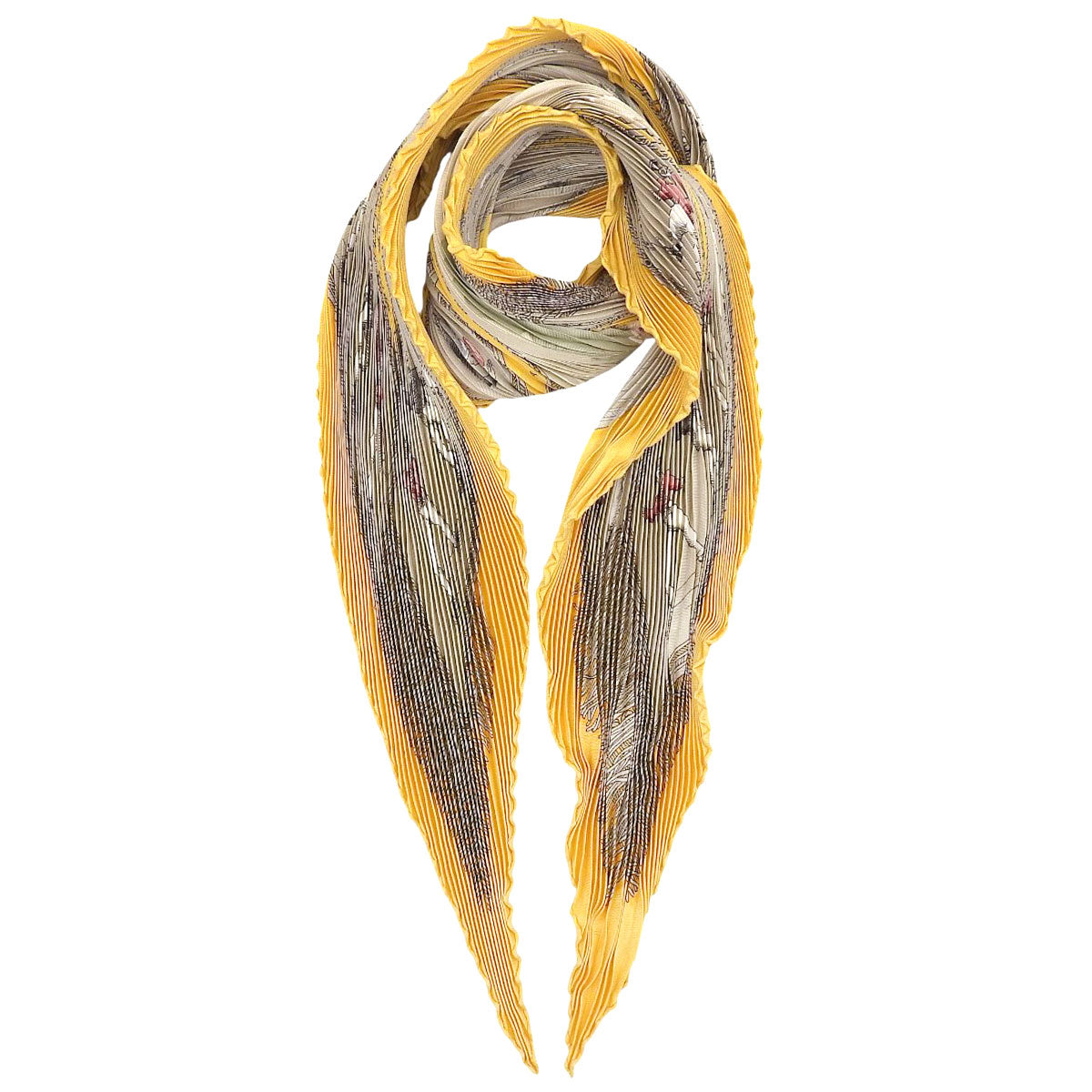 PLAISIRS DU FROID Pattern Pleated Scarf Yellow