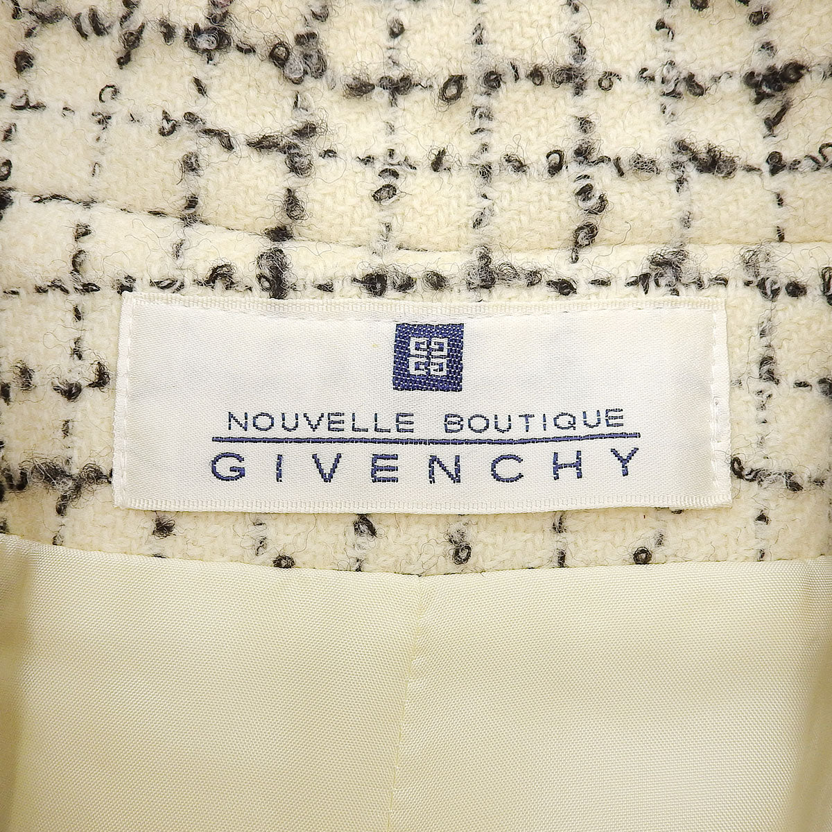 Wool Logo Button Check Double Breasted Coat #8 Ivory/Black