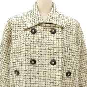 Wool Logo Button Check Double Breasted Coat #8 Ivory/Black