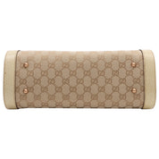 Canvas GG Pattern Bamboo Logo Plate Handbag Beige