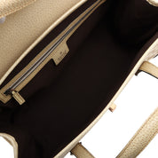 Canvas GG Pattern Bamboo Logo Plate Handbag Beige