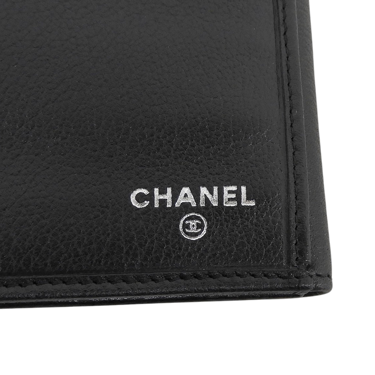 Circa 2008 Camellia CC Logo Embossed Long Wallet Black
