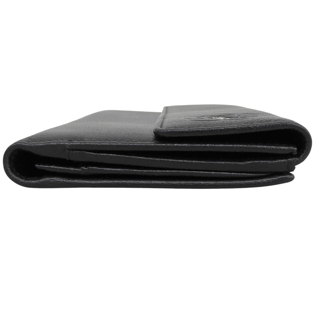 Circa 2008 Camellia CC Logo Embossed Long Wallet Black