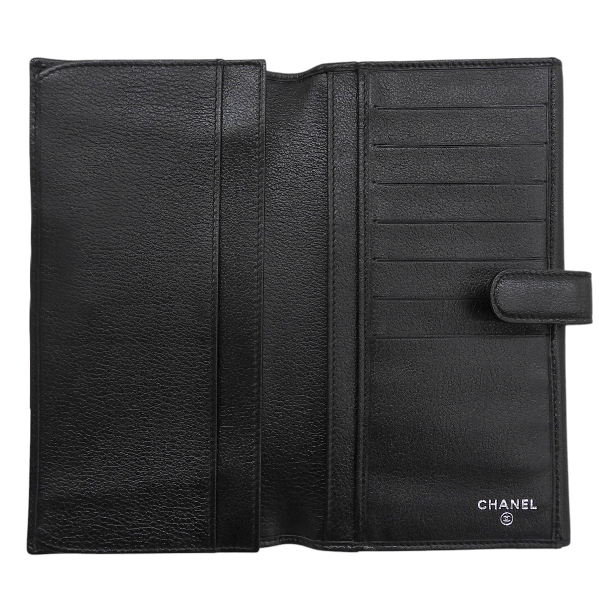 Circa 2008 Camellia CC Logo Embossed Long Wallet Black