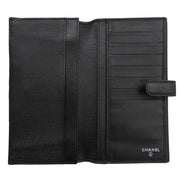 Circa 2008 Camellia CC Logo Embossed Long Wallet Black