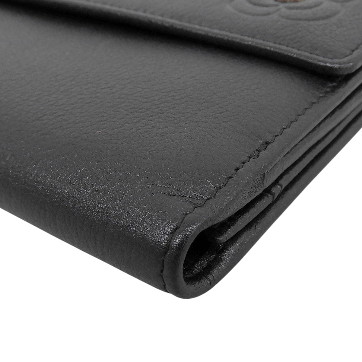 Circa 2008 Camellia CC Logo Embossed Long Wallet Black