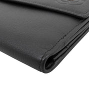 Circa 2008 Camellia CC Logo Embossed Long Wallet Black