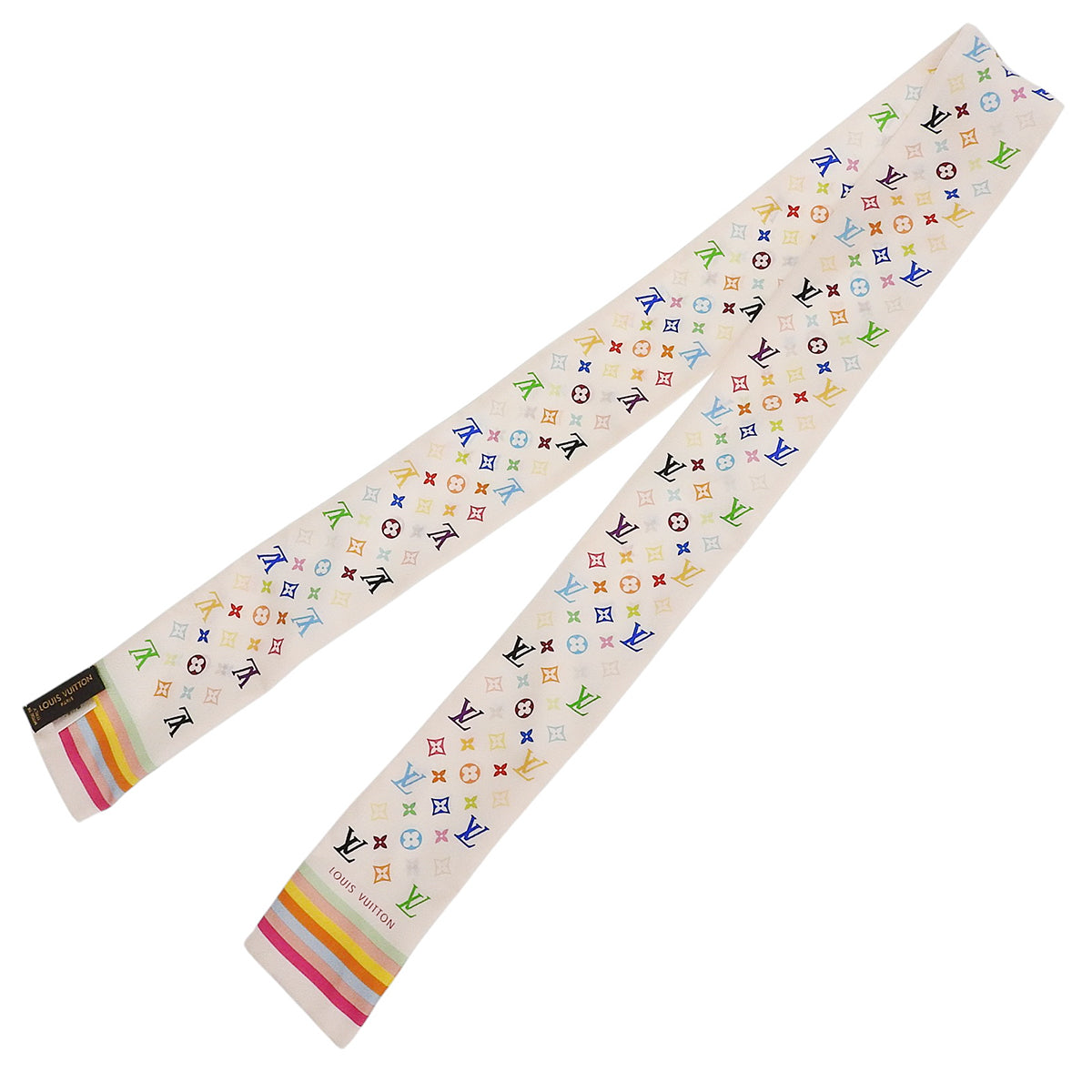 真丝 Monogram Multicolor 束发带式丝巾 白色