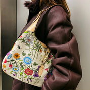 New Jackie Flower Pattern One Shoulder Bag Beige/Multi