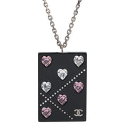 2004 Heart Rhinestone Long Necklace Silver/Black/Pink