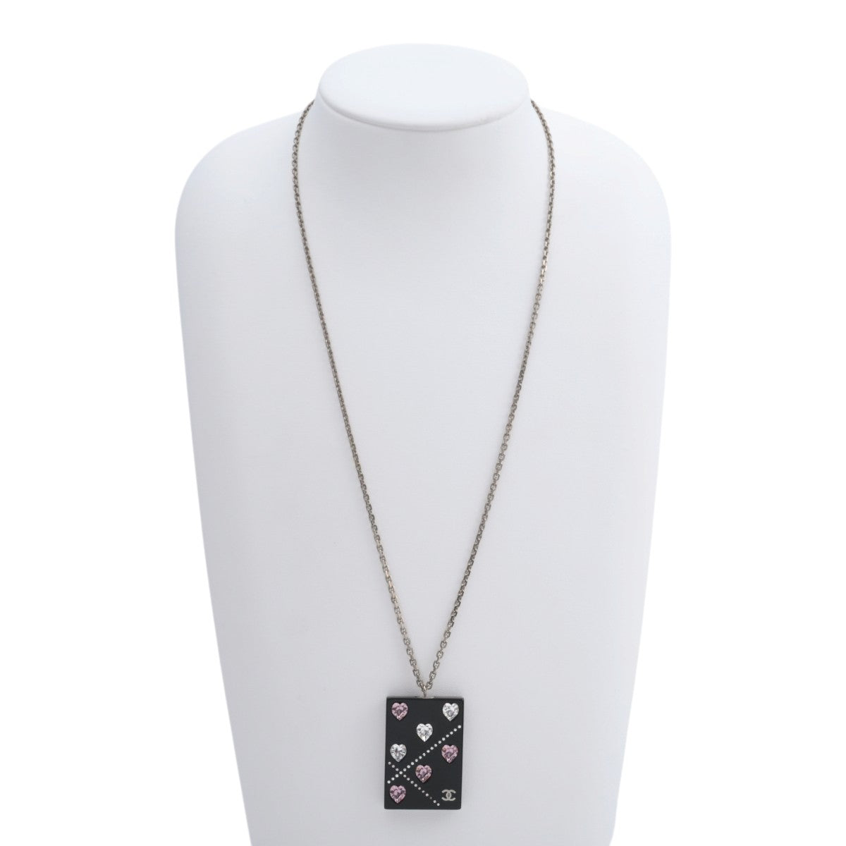 2004 Heart Rhinestone Long Necklace Silver/Black/Pink