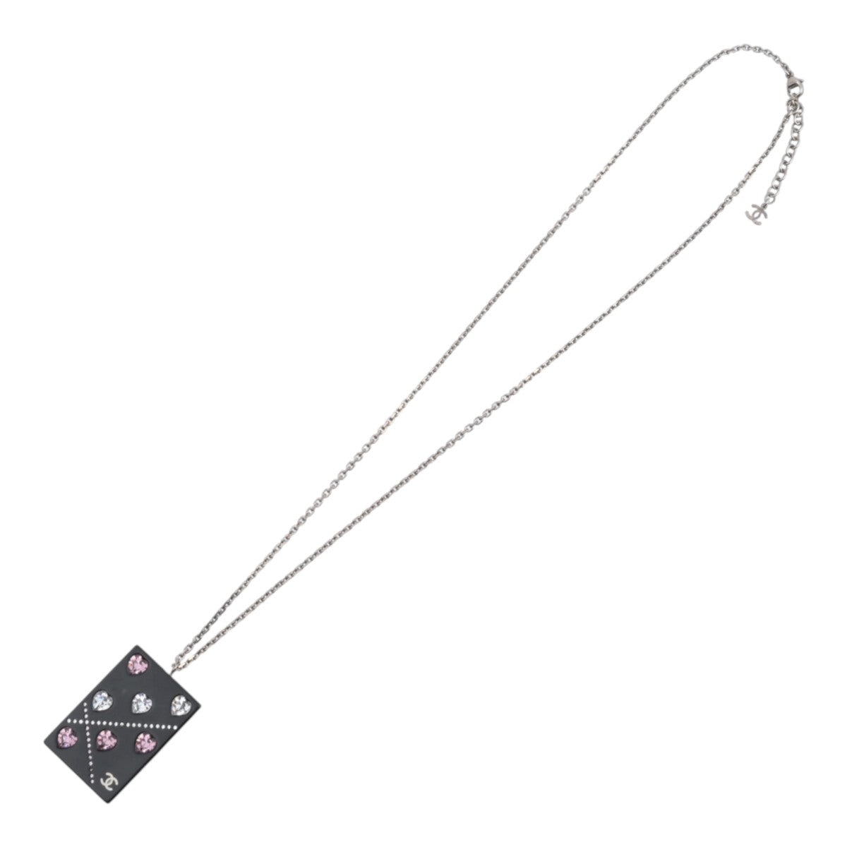2004 Heart Rhinestone Long Necklace Silver/Black/Pink