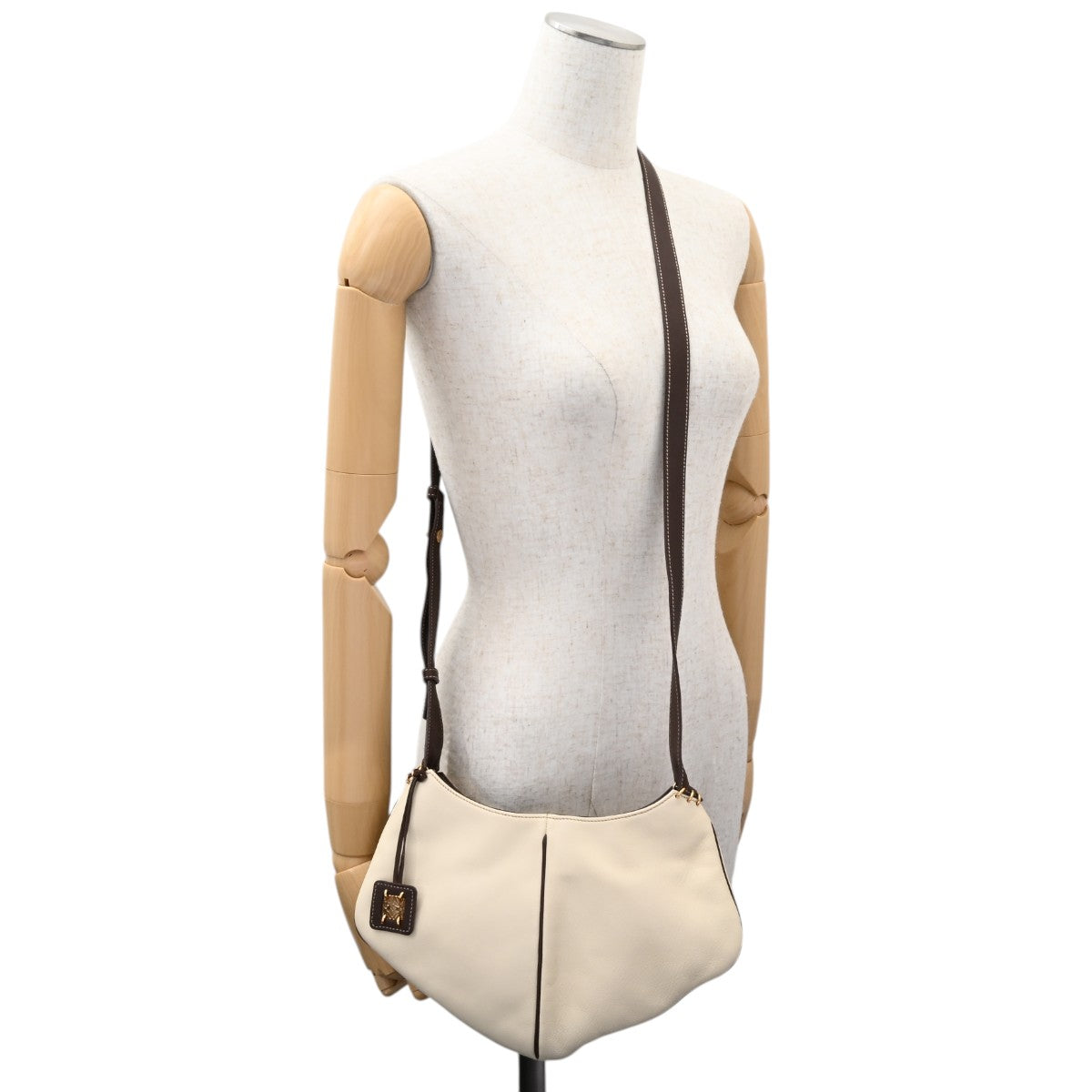 Bicolor Anagram Charm Shoulder Bag Ivory/Dark Brown