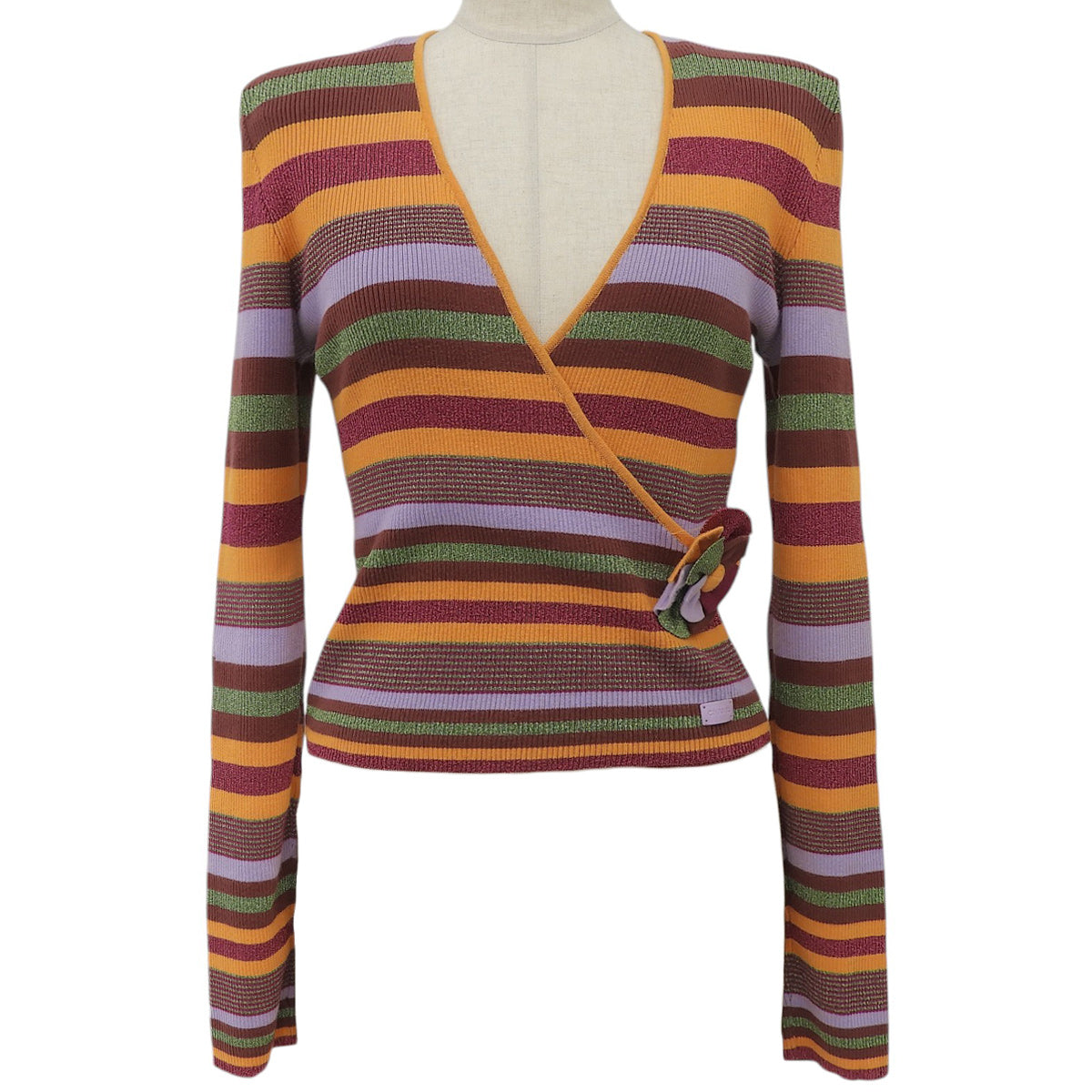 2001年製 ストライプパターンコサージュデザインニット #40 マルチ