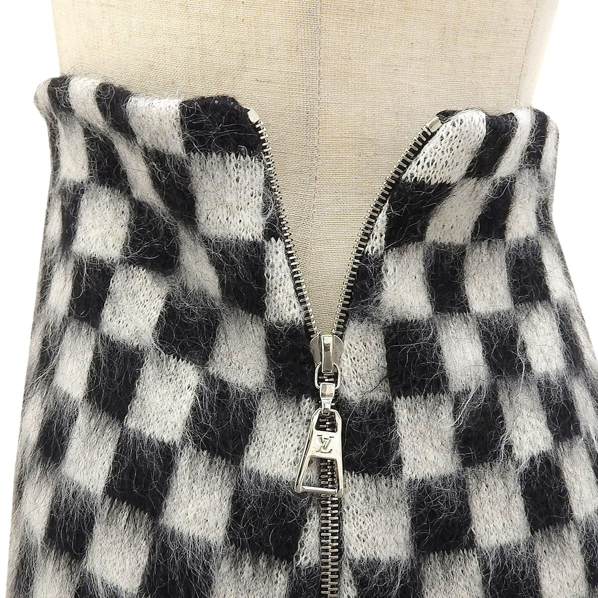 Damier pattern zip-up mini skirt #M Black/White