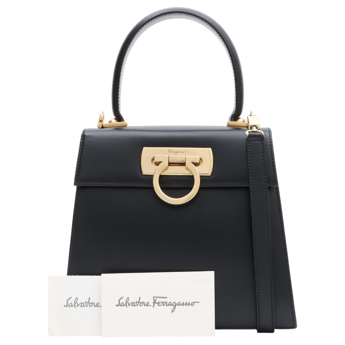 Gancini Plate 2-Way Handbag Black