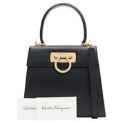 Gancini Plate 2-Way Handbag Black