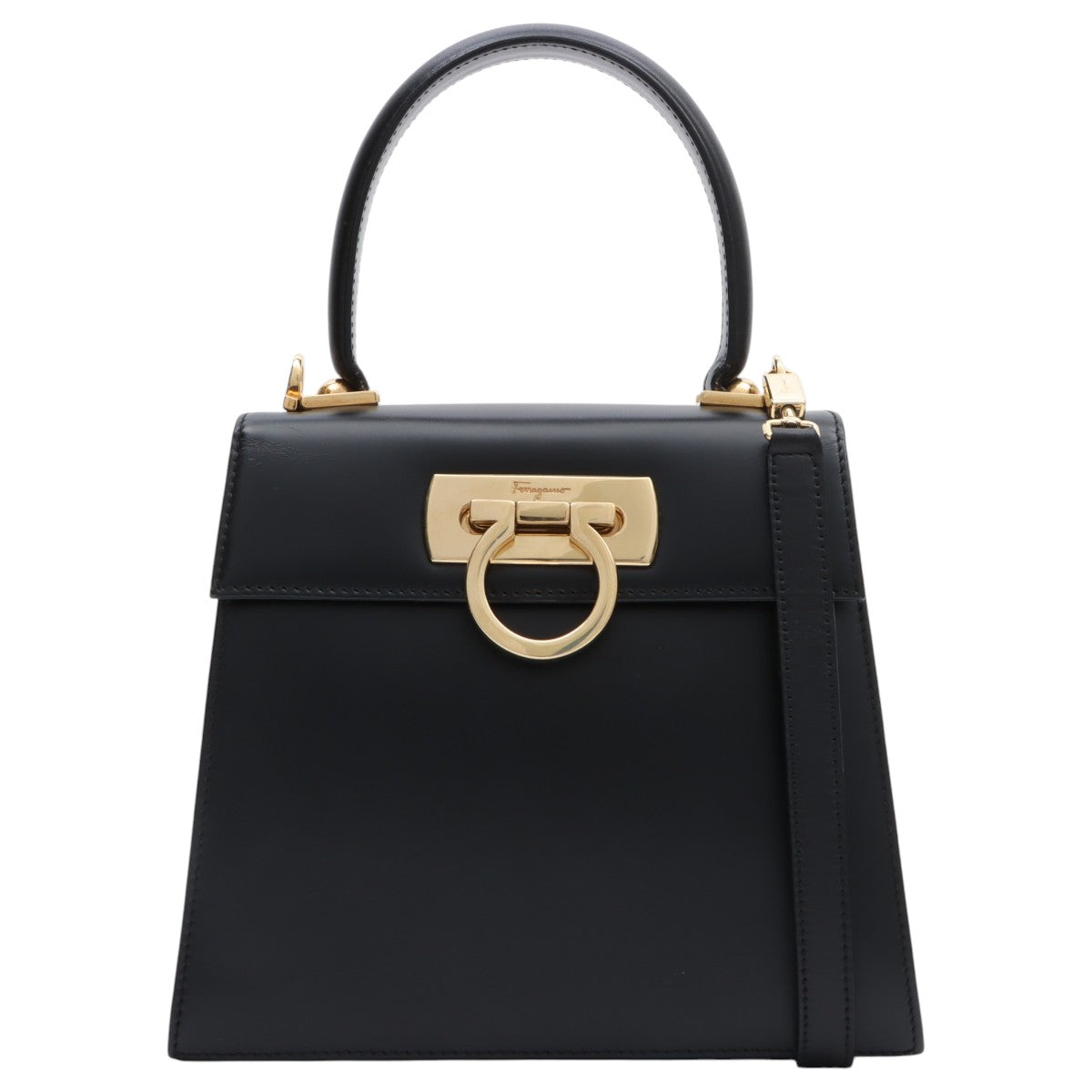 Gancini Plate 2-Way Handbag Black