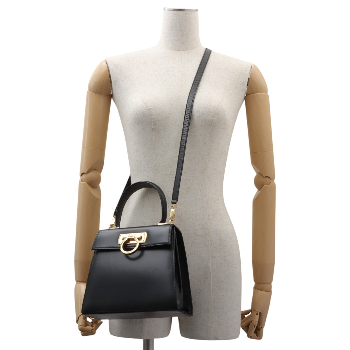 Gancini Plate 2-Way Handbag Black